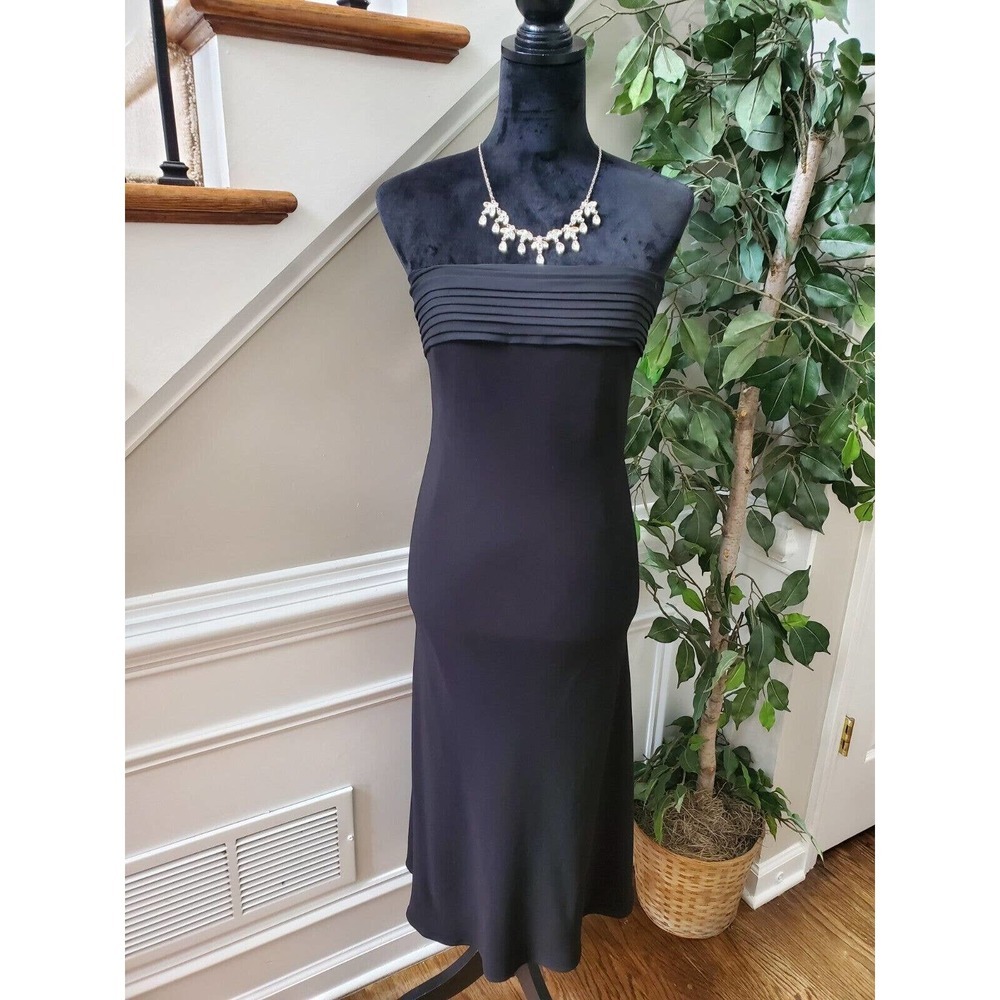 Ralph Lauren Women's Black Acetate Strapless Knee Length Dress Size 12‎